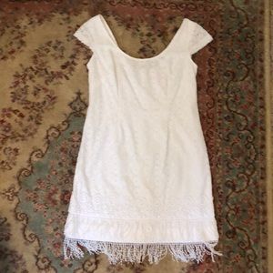 Lilly Pulitzer white eyelet lace dress fringe 0